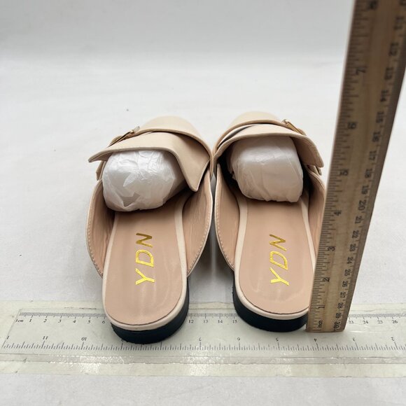 YDN Beige Round Toe Flat Mules Slip on Buckle Slippers Backless Home Shoes - Picture 4 of 7
